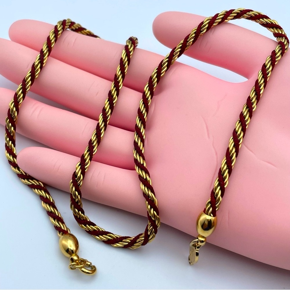 Napier Gold Tone Red Rope Chain Necklace Vintage Designer Classic